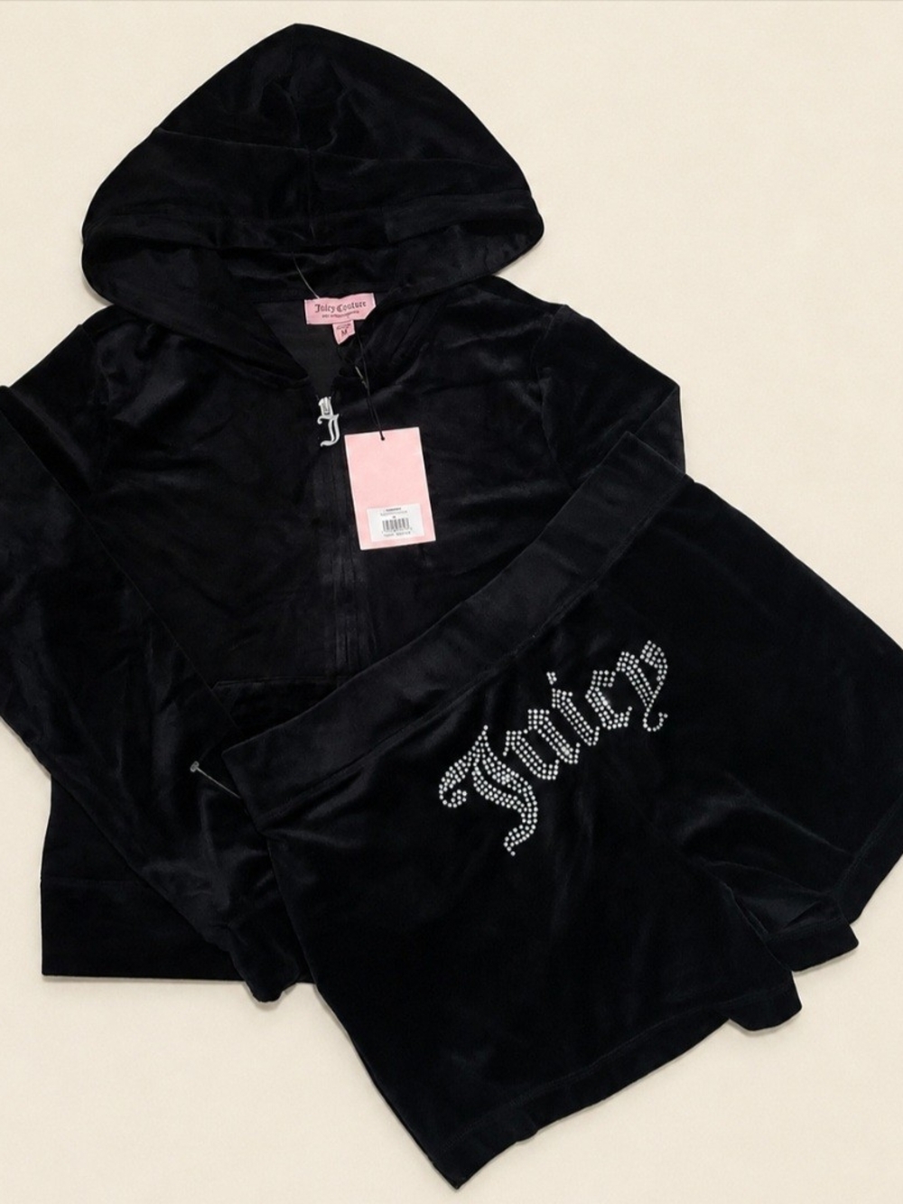 Juicy Couture Liqourice Velour Zip Up Hoodie & Shorts Set - M